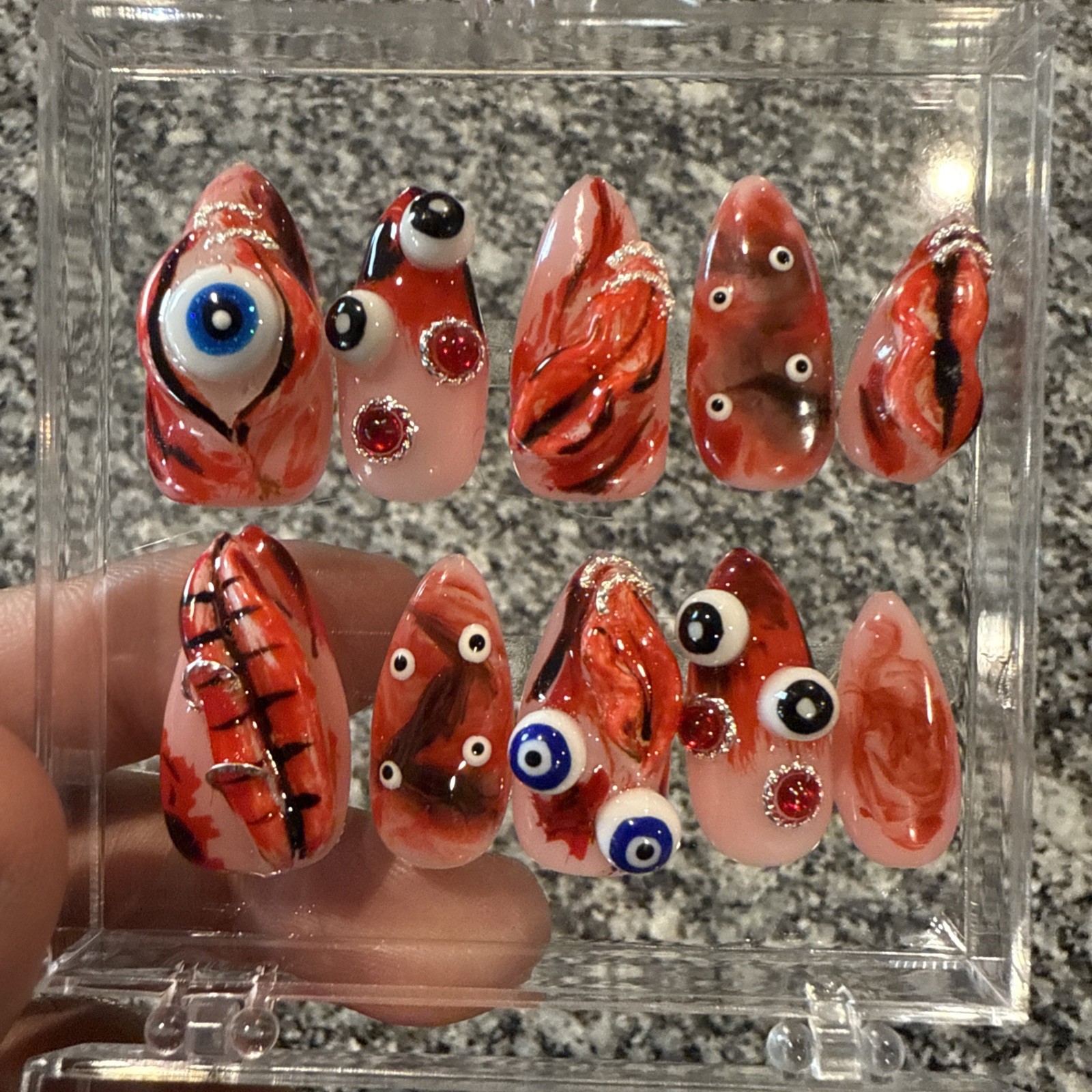 💎 CUSTOM Halloween Acrylic Handmade Press On Nails – Almond Shape – Size Large