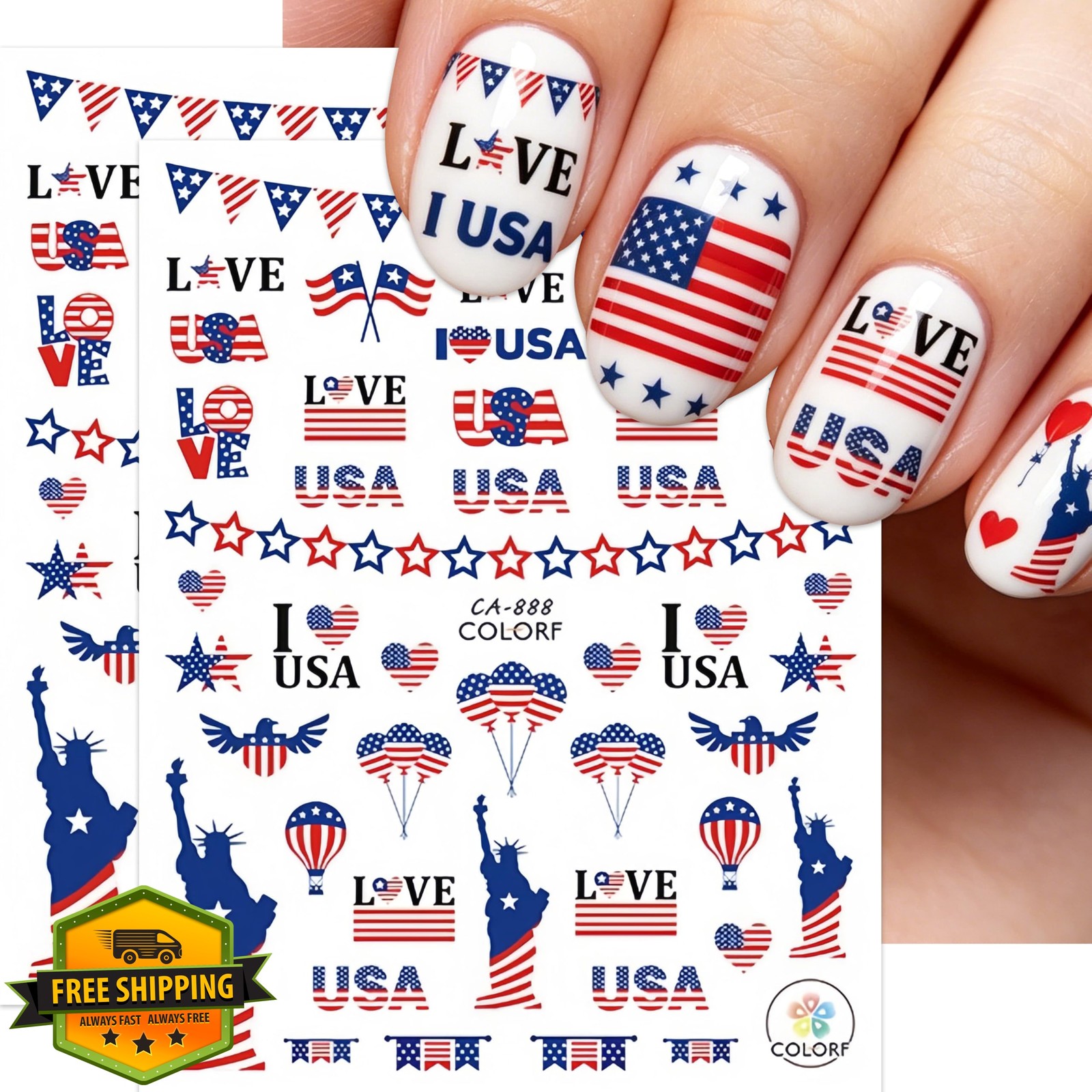 LRyssalia Style08 4th of July Flag Fireworks Nail Stickers