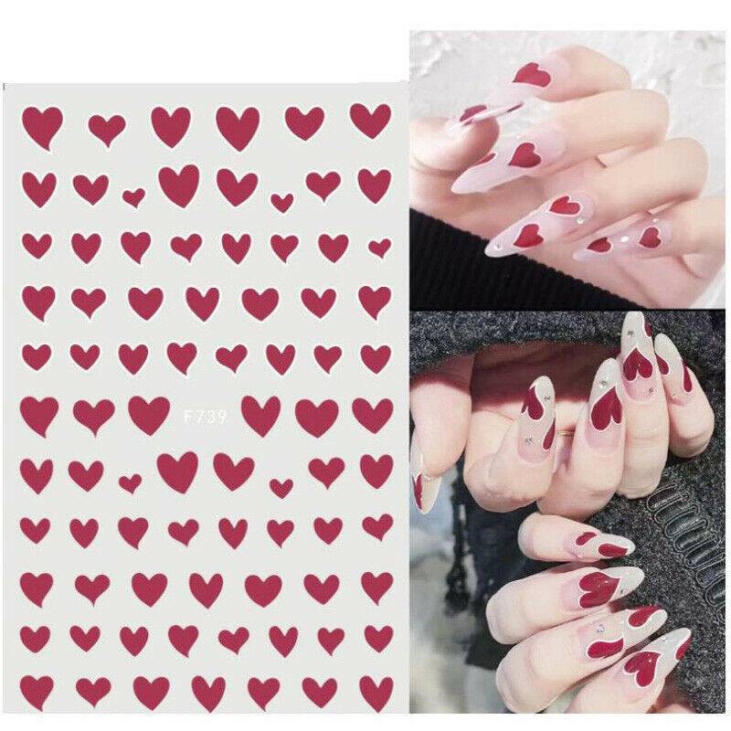 DIY Nail Stickers Love Heart Nail Art Manicure Black White Red Design Decals 3D