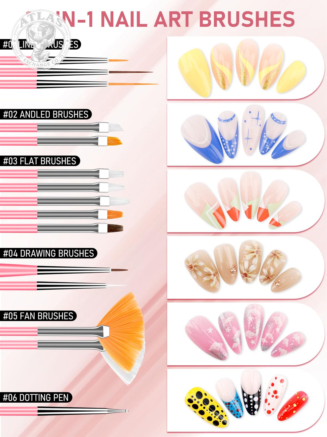 YOOVR Nail Art Tools, 200Pcs Nail Sponges for Ombre and Nail Art Brushes Set, Na