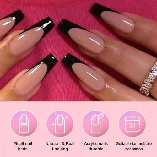 120 Pcs Black French Tip Press on Nails Long 1 Fl Oz (Pack of 120) Style-6