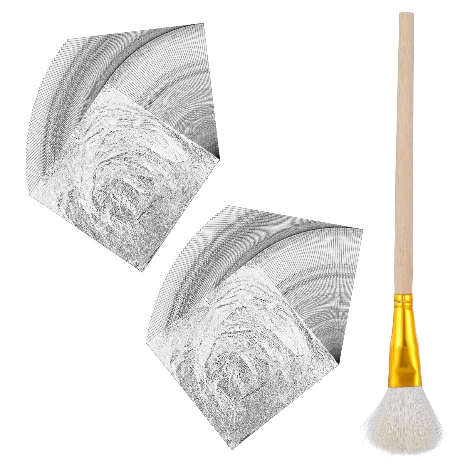 100 Pcs Silver Leaf Sheets with Brush – 5.5×5.5 Inch Aluminum Foil Paper for Gil