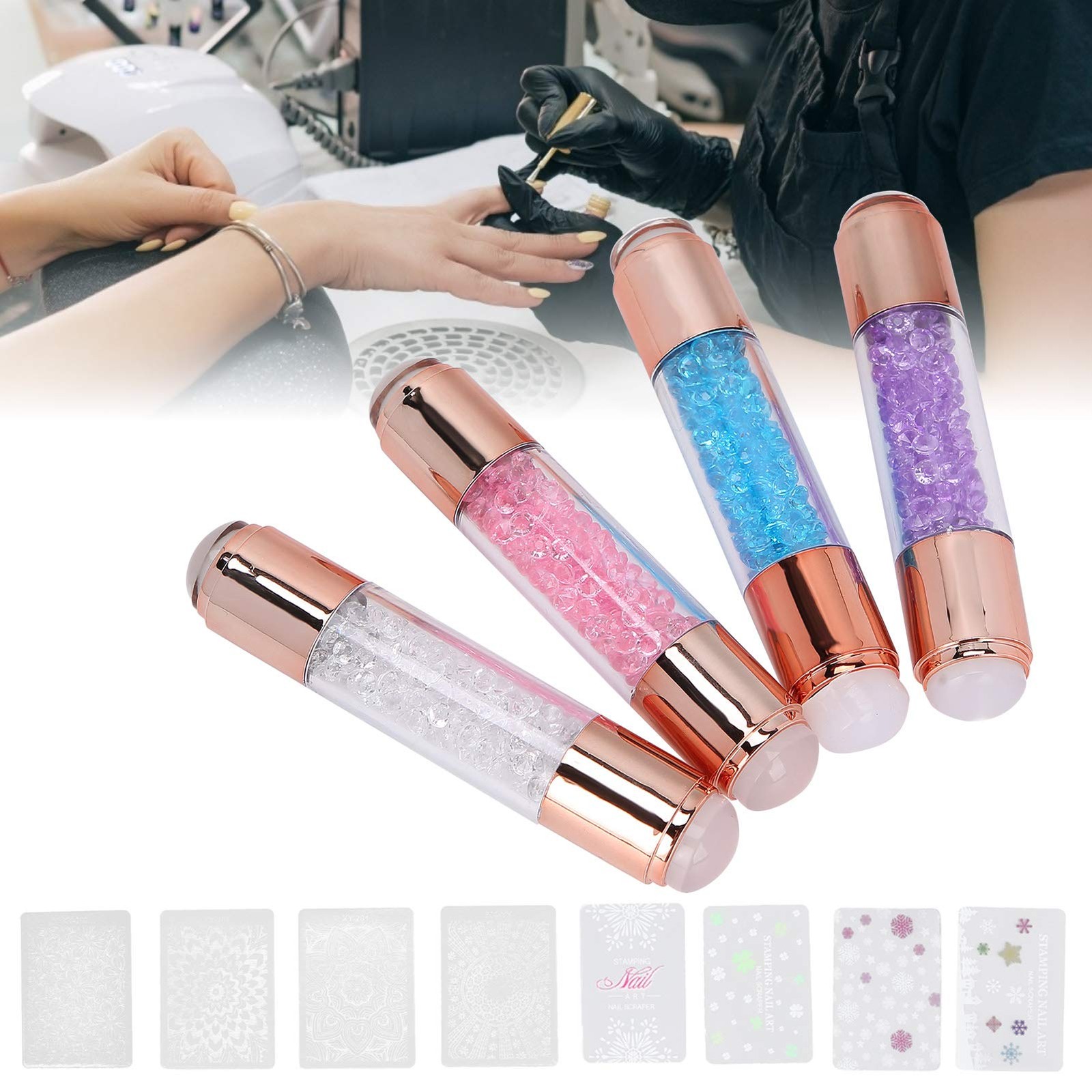 Manicure Stamping Plates , Fashionable 4Sets Double Ended Pen Colorful Rhines…