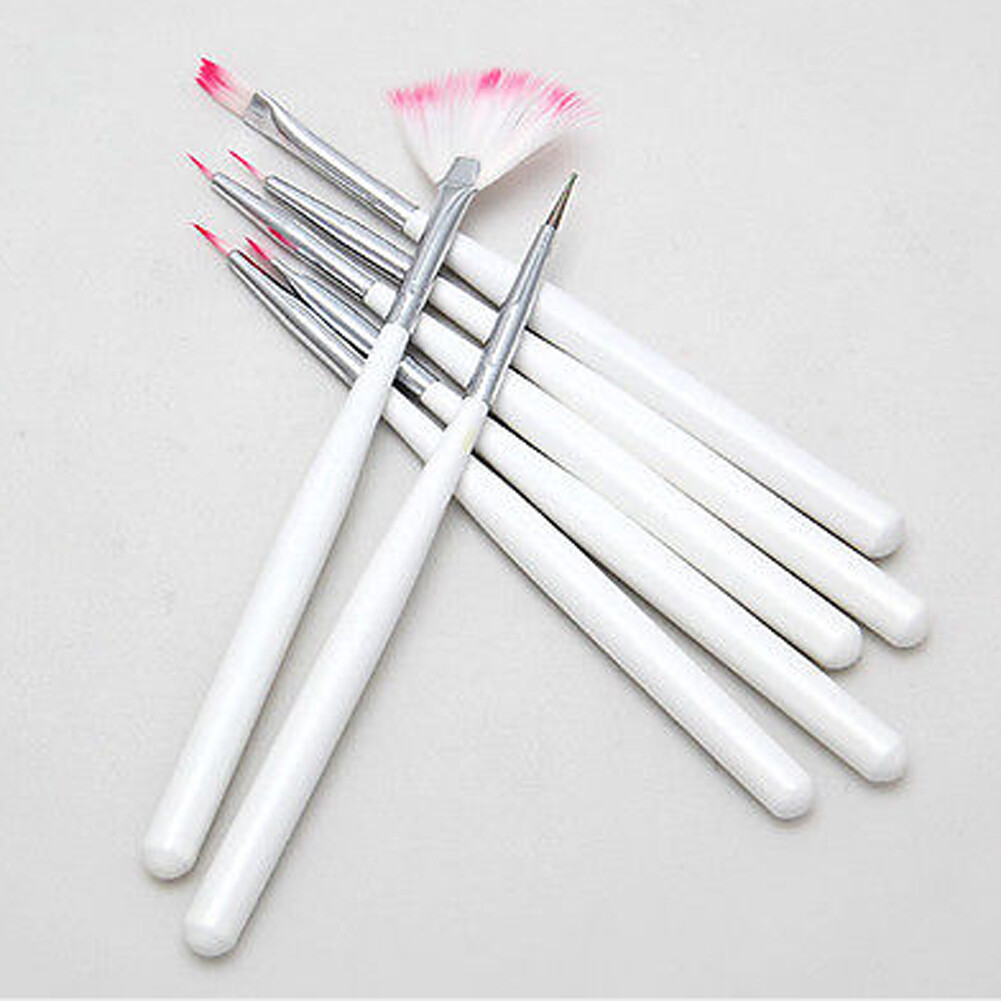 7Pcs White Acrylic Nail Art Pen Tips UV Builder Gel Painting Brush Manicure Set