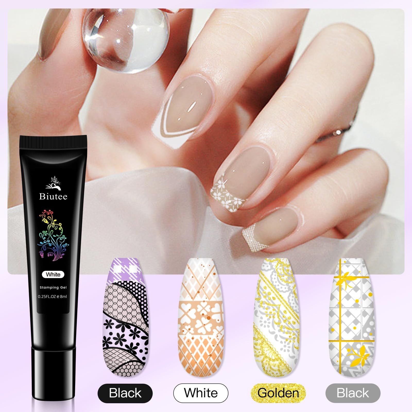 Biutee Nail Stamping Kit 2Pcs Lace Stamping Plates 4Pcs Stamping Polish