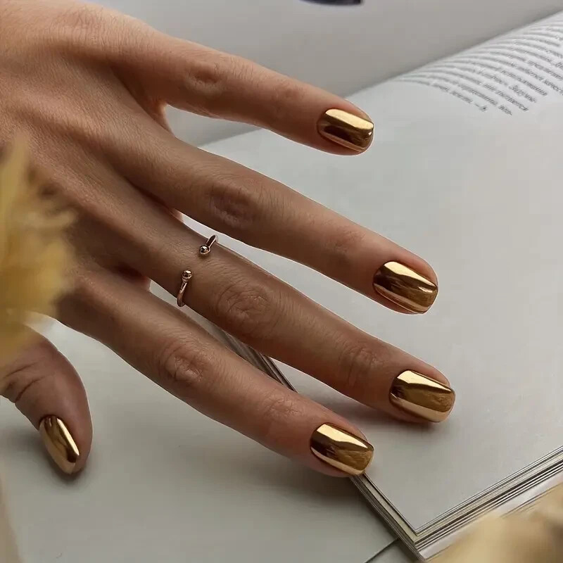 24pcs Golden Mirror Wearable Nail Advanced Wearable False Nails