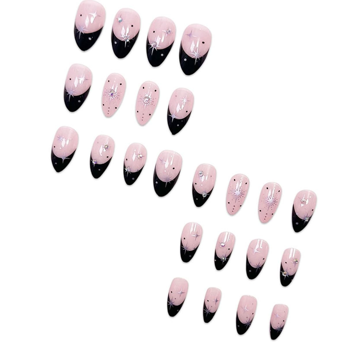 Black French Tip Press on Nails Almond Glue on Nails Medium Length Nude Pink …