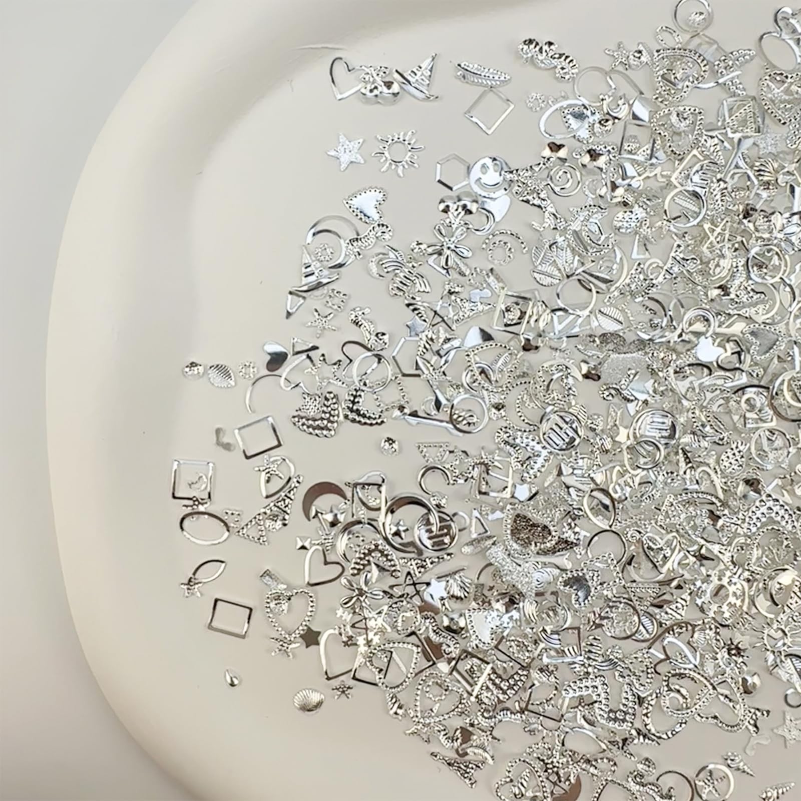 900Pcs Silver Nail Charms Alloy Star Nail Rhinestones 3D Nail Art Charms for Nai