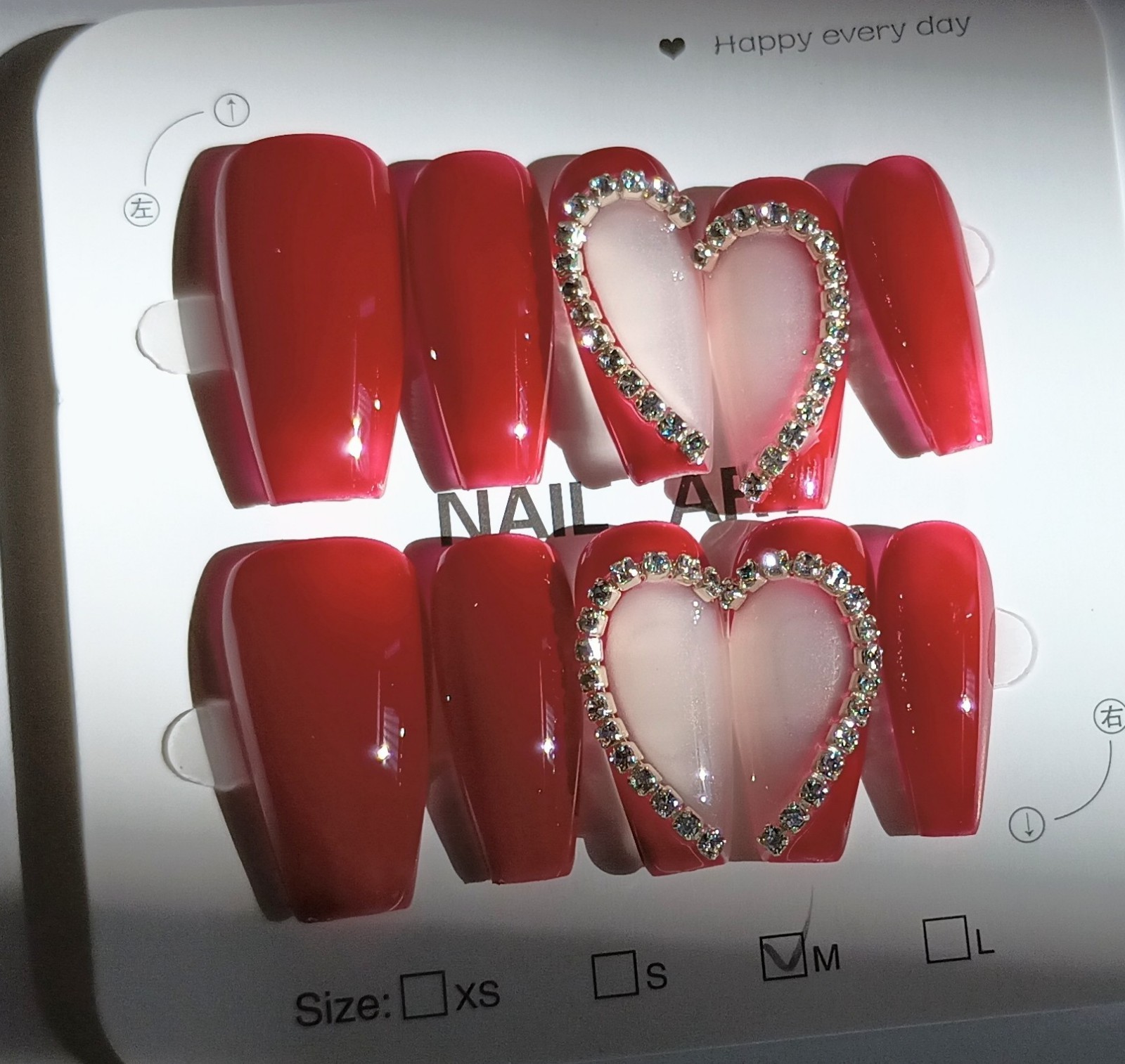 ⁠Dark Red Blood Press On Nails Halloween Glam Rhinestone Accent Long Stiletto⁠ M