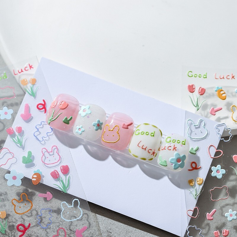 5D Graffiti Nail Decal, Tulip Nail Stickers, Ribbit Embossing Nail Art (73)