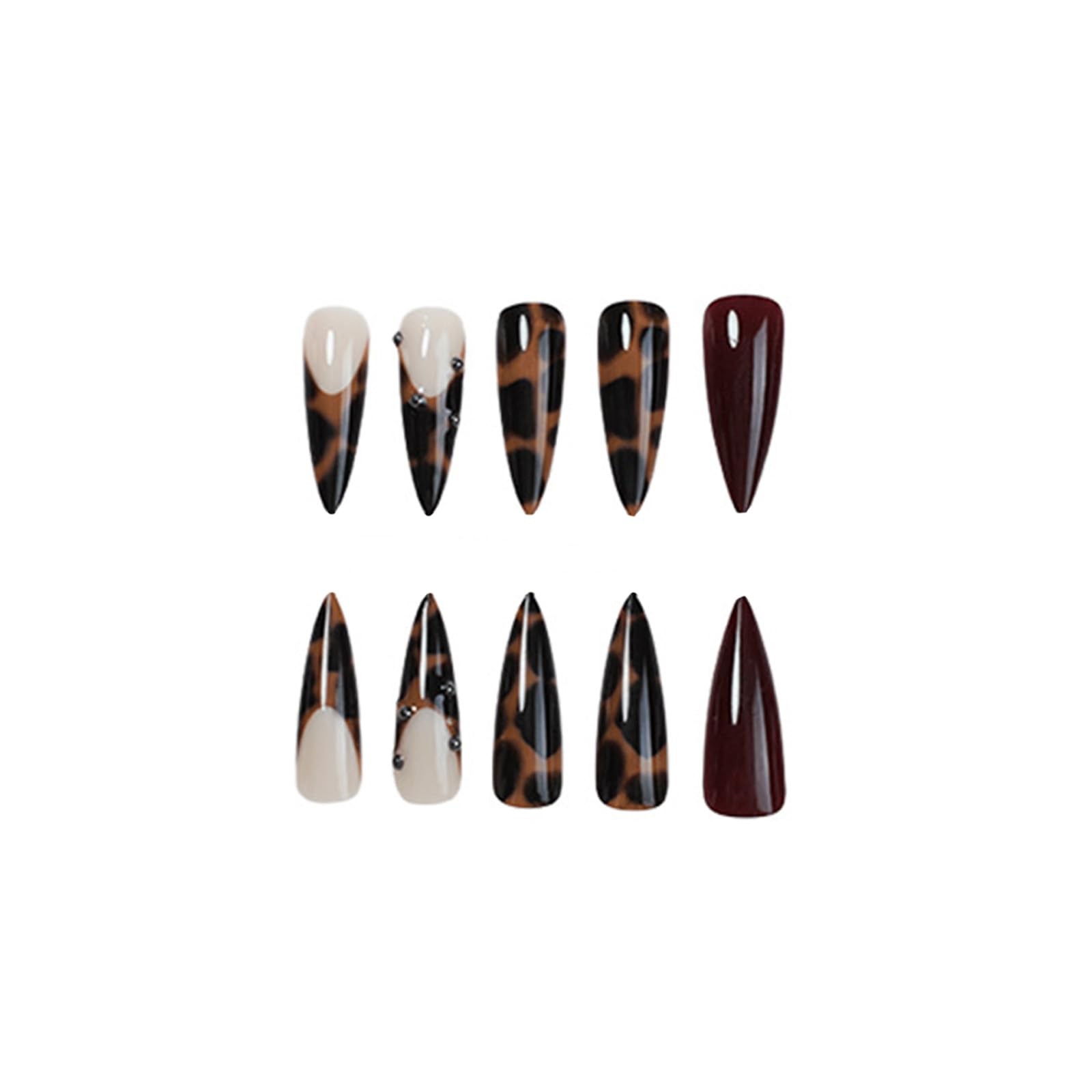 SINHOT leopard brown stiletto press on nails