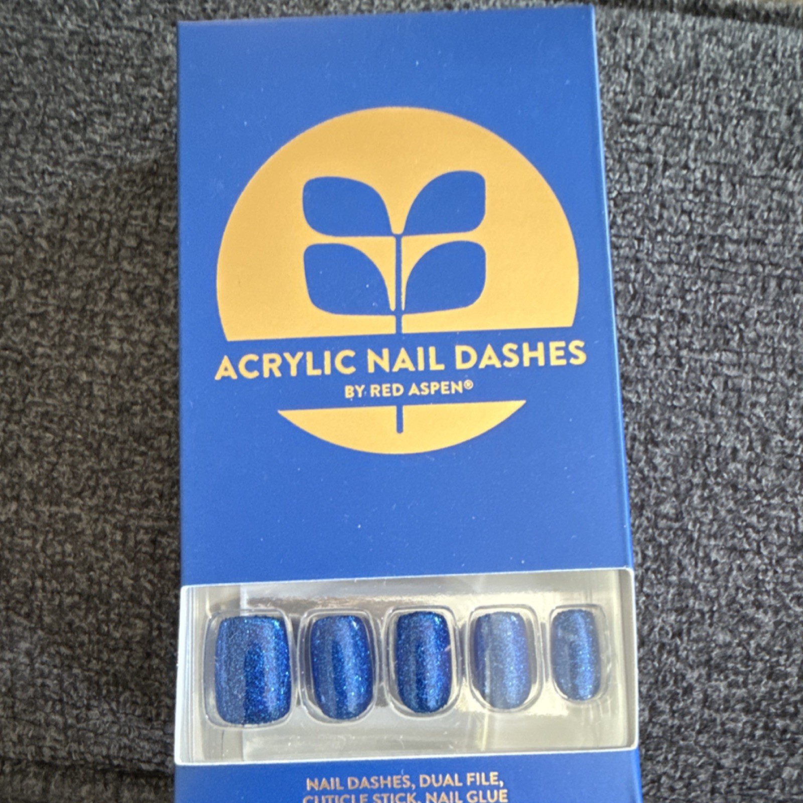 Red Aspen Nail Dashes Press-On Nails Short Square Blue Shimmer, Glue Included