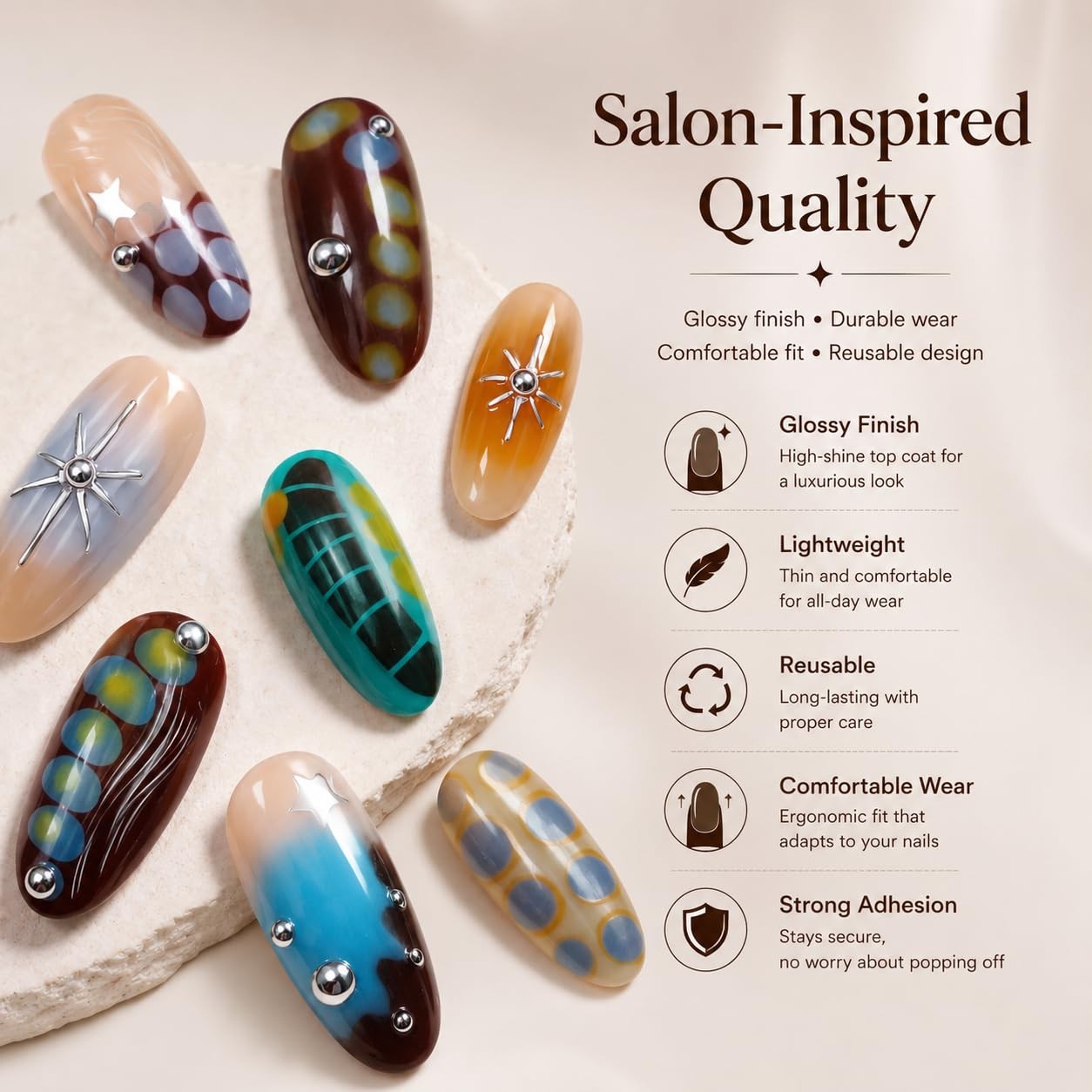 WZHAOJUN Y2k Press On Nails M Brown Blue