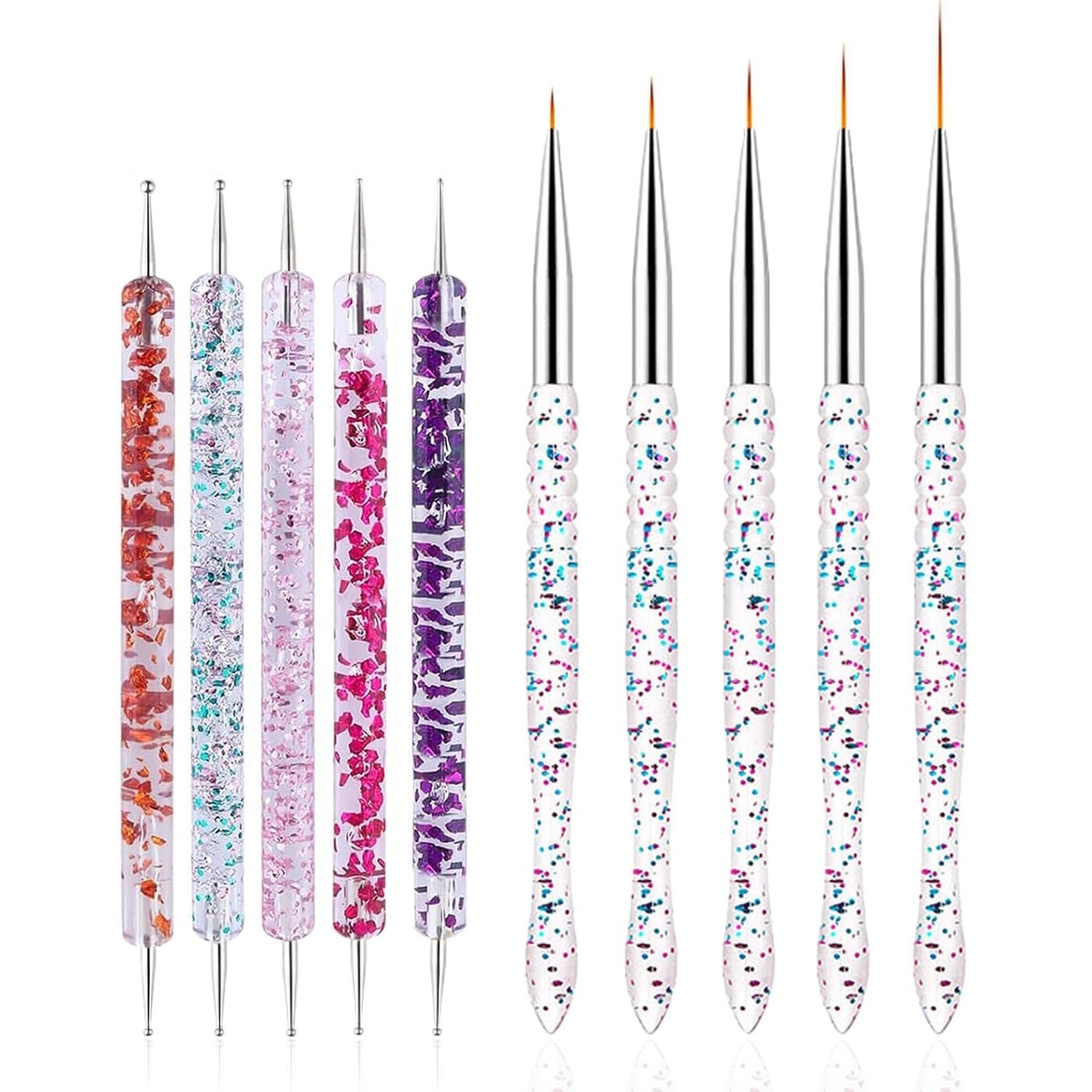 Nail Dotting Tools 10 Pc Kit – 5 Double-End Dotting Tools & 5 Nail Art Brushes