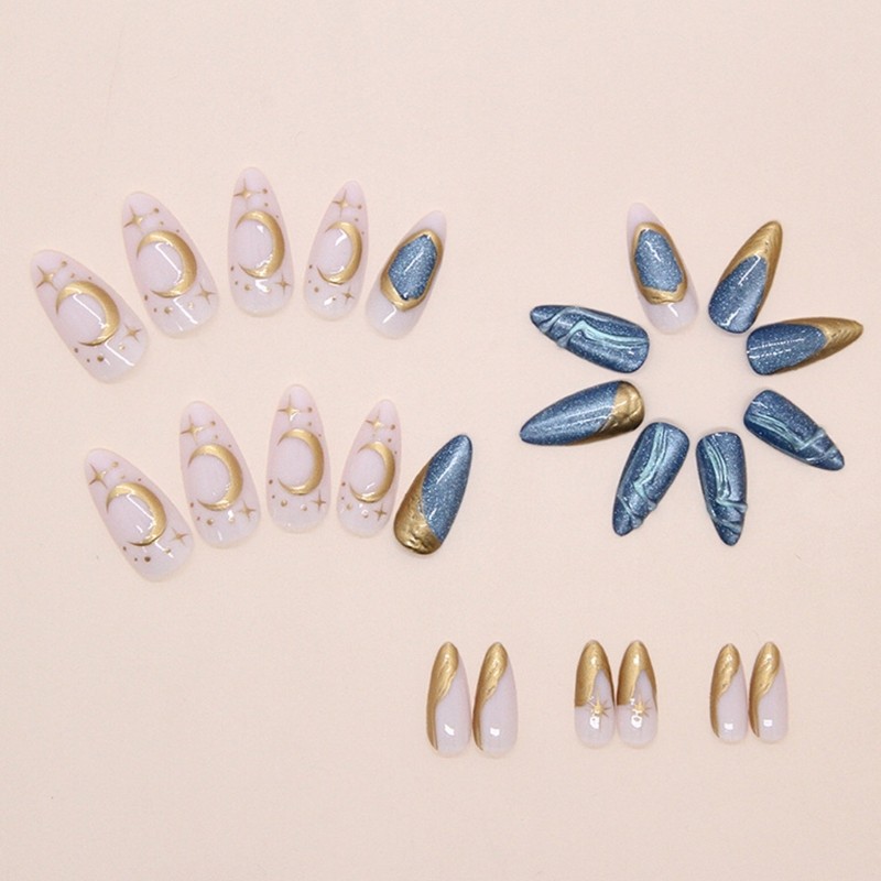 24Pcs False Nail Including Shimmering Cats Eye Design and Deep Sea Star Glamours