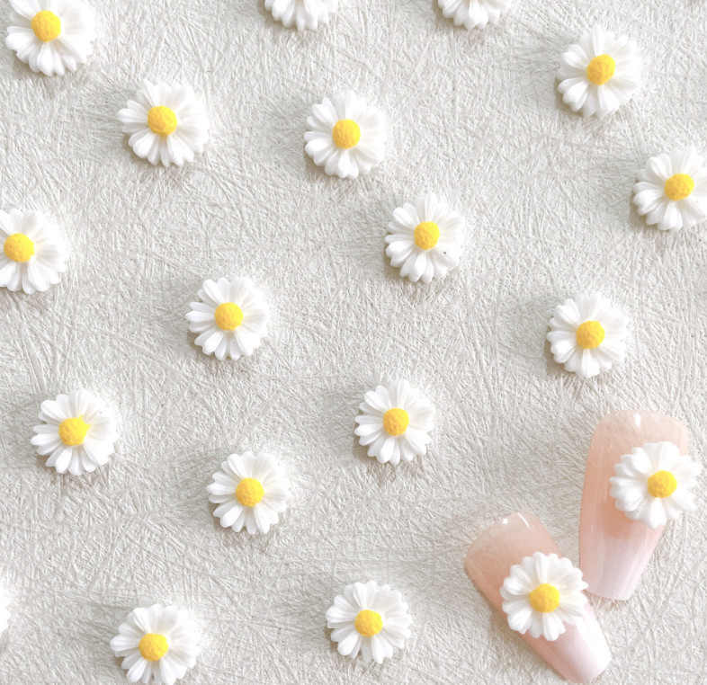 10Pcs Nail Art Case Charm Jewelry Accessories White Resin Daisy Flower DIY NH25