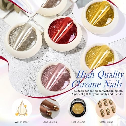 Light Gold Chrome Press on Nails Short Medium Square, Mirror False gold-medium
