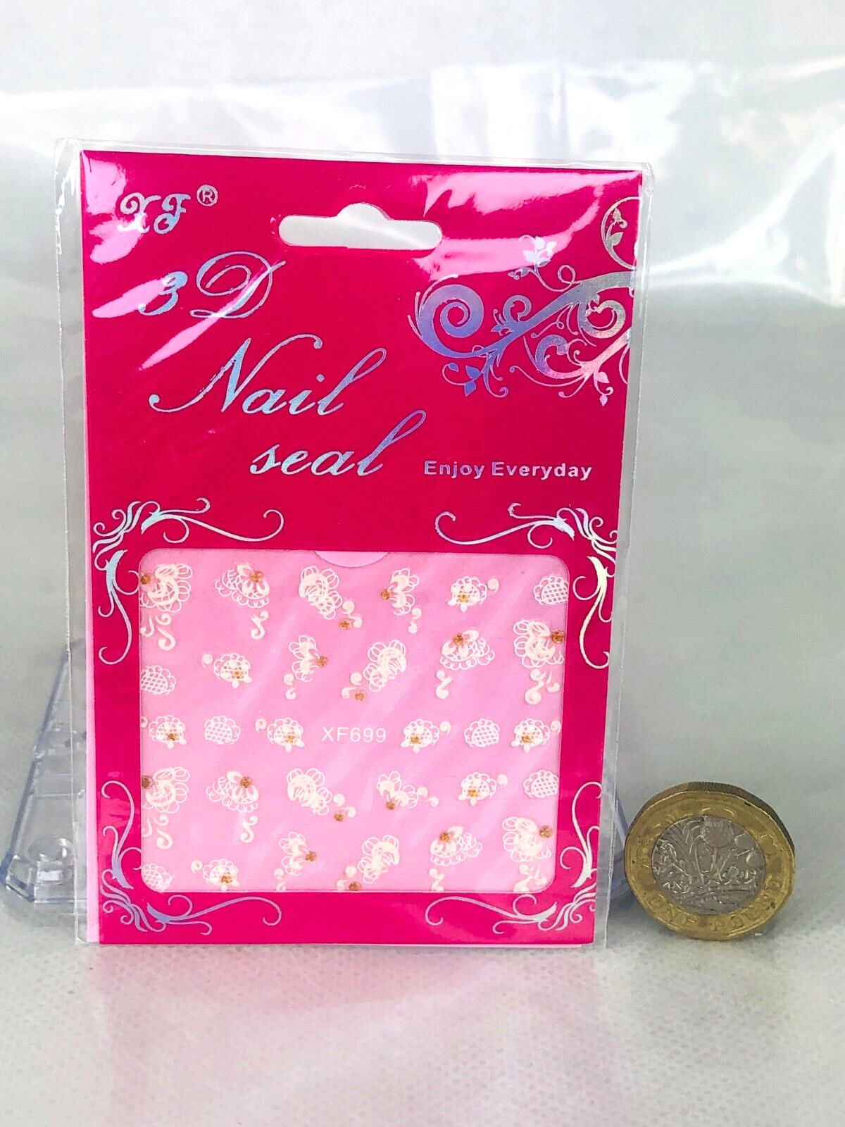 3D Nail Art White Floral Stick On Set XF699 Pretty