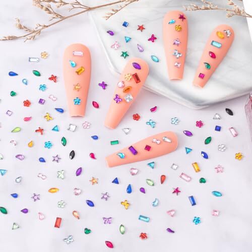 3000PCS Colorful Mini Rhinestones Star Flower Heart Nail Charms and Gems 3D