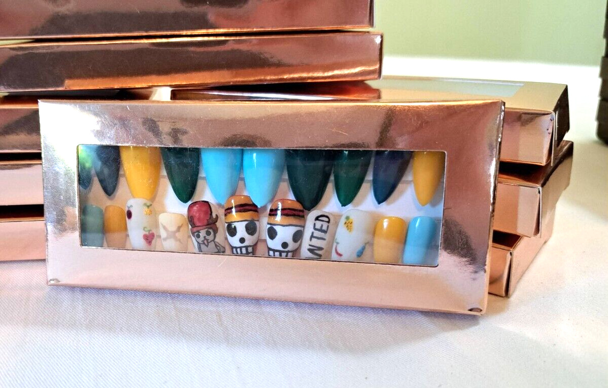 Hand Painted One Piece Anime Nails- All Sizes 22pc Almond Novelty Kawaii NIB