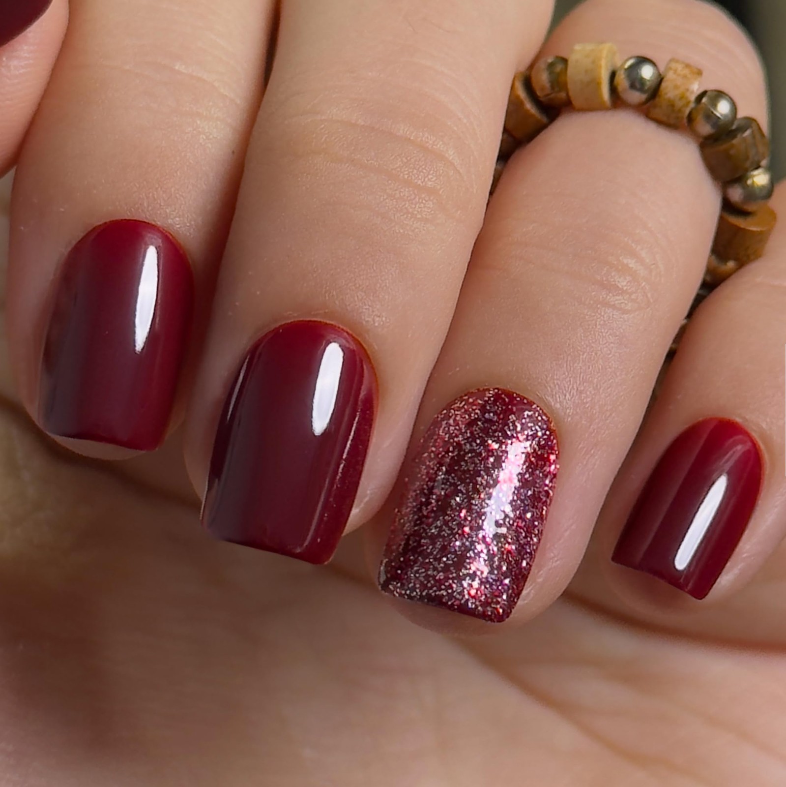 30pcs Press on Nails, Short Square Acrylic Fake Nails with Wine Red Glitte Ap…