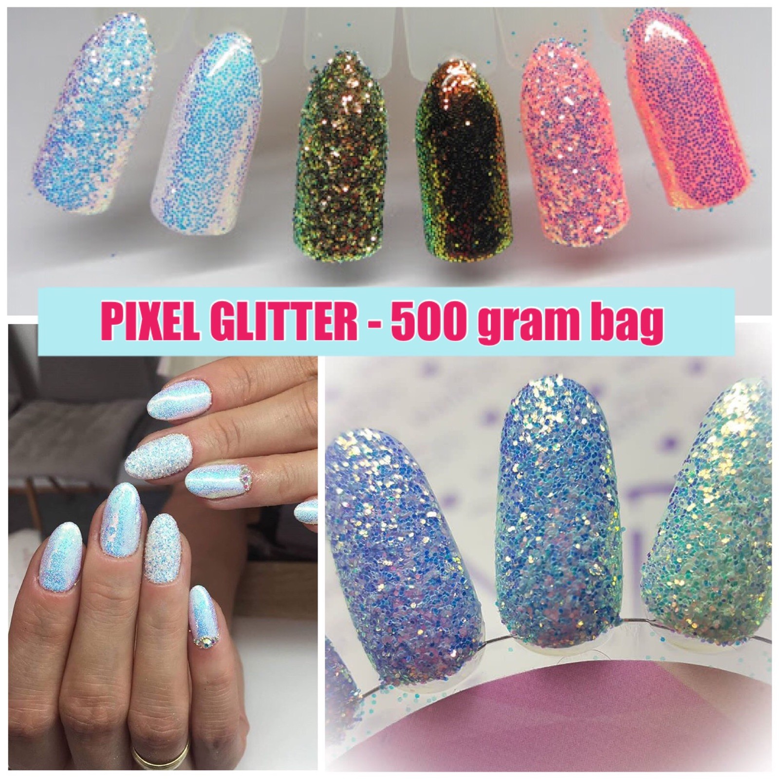 CINDERELLA PIXEL GLITTER NAILS ART AB IRIDESCENT Trend Mirror 500 gram