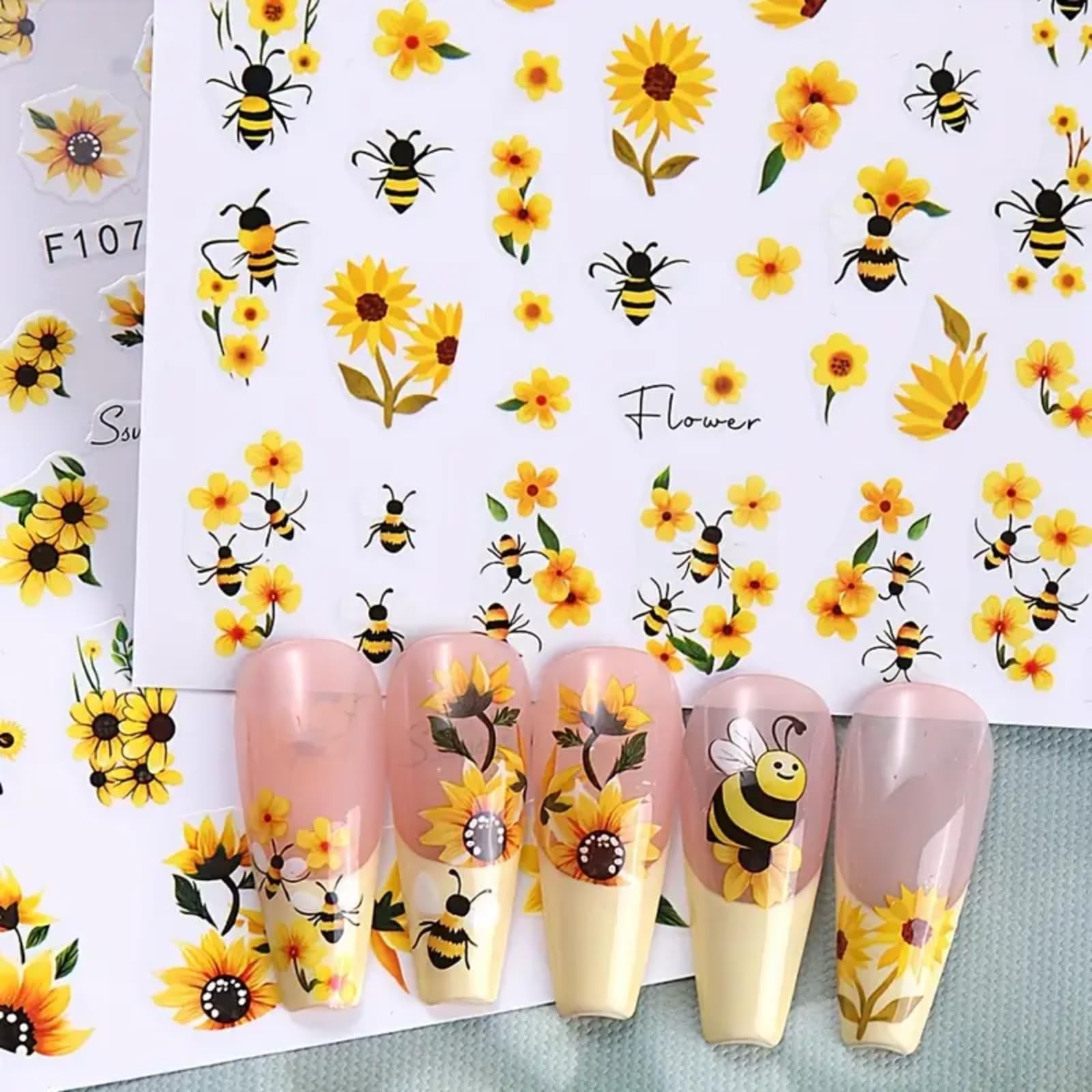 3D Nail Art Stickers Bee Flower Nail Decals Spring Summer Nail Art Supplies S…