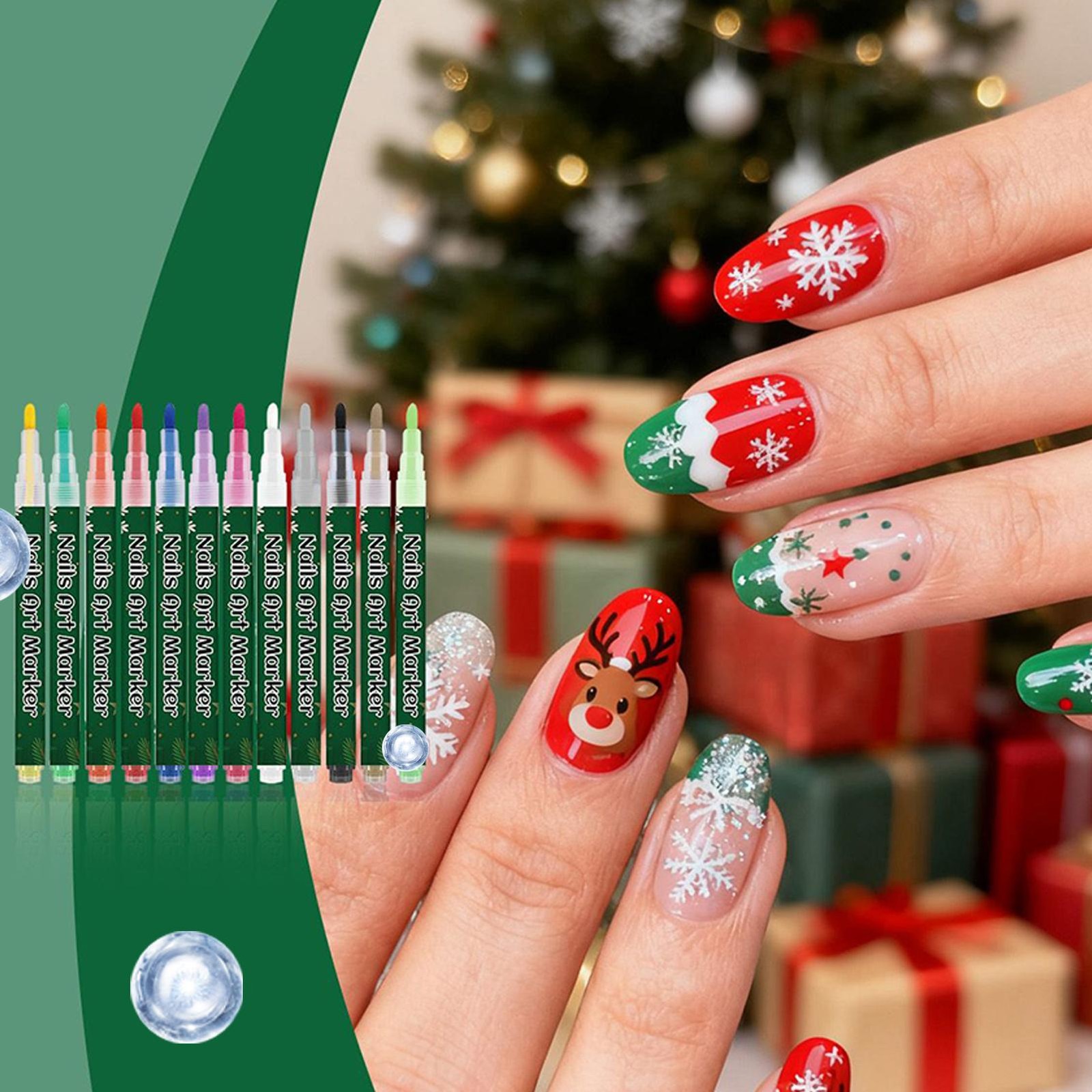 12-Color Christmas Nail Art Pen Set Fingernail DIY Graffiti Markers Home Salon