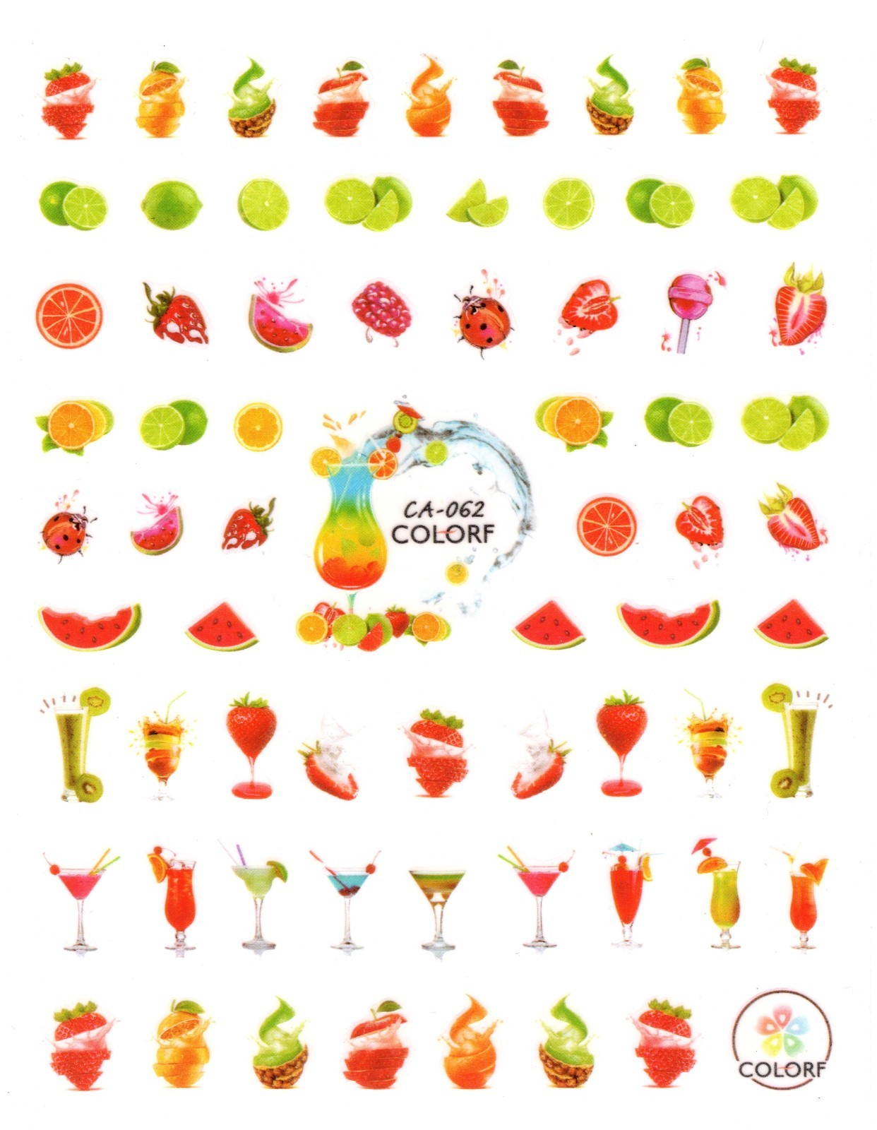 Nail art 3D stickers decal strawberry lime lemon watermelon cocktail CA062