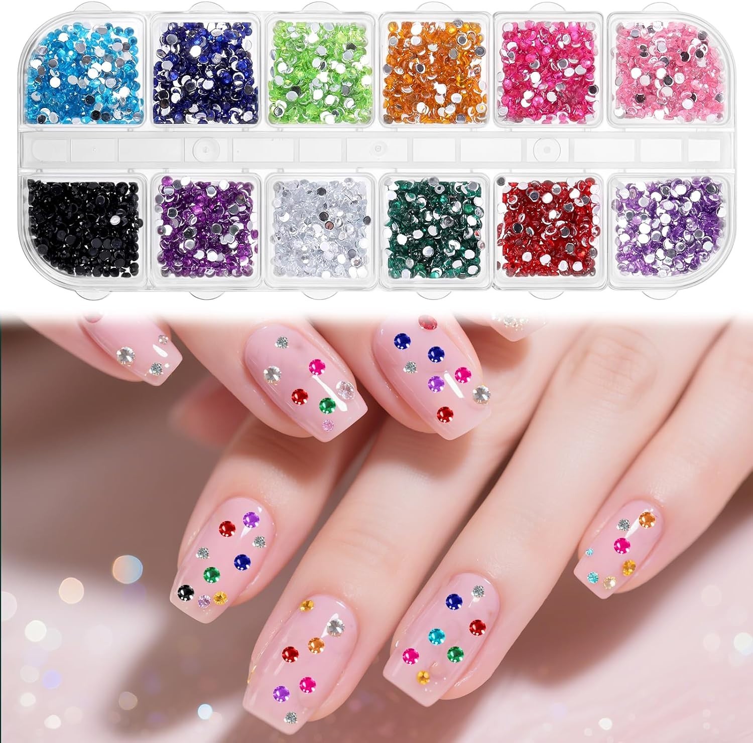 Colorful Nail Rhinestones Kit – 3600 Pcs of 2mm Flatback Jewels for DIY Designs