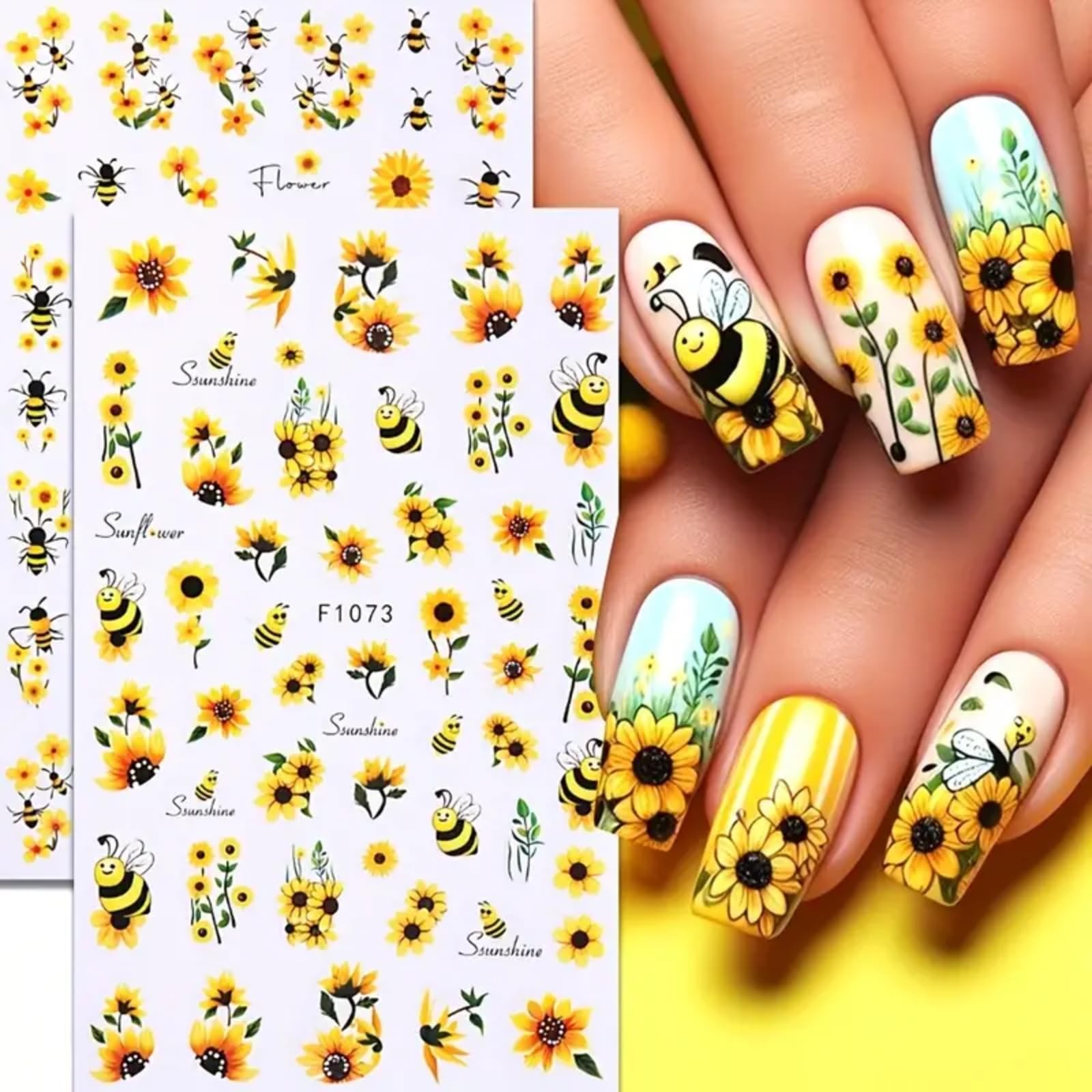 3D Nail Art Stickers Bee Flower Nail Decals Spring Summer Nail Art Supplies S…
