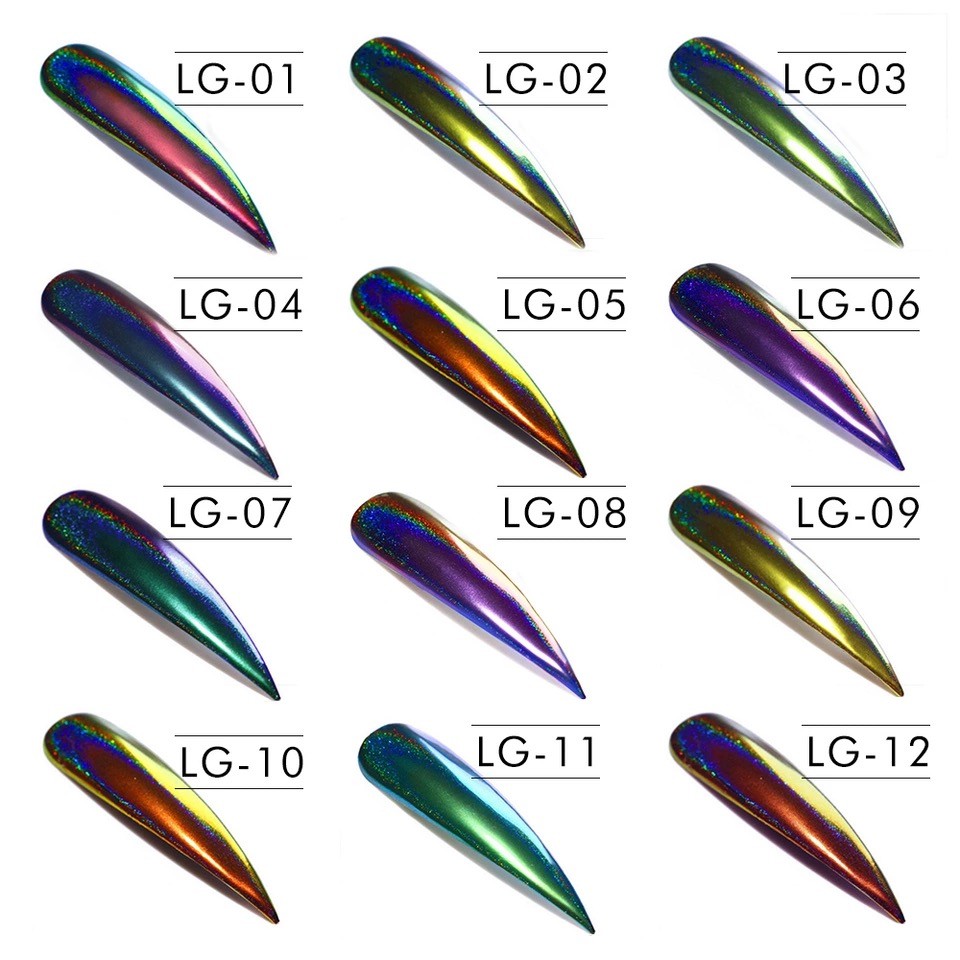 NEW CHAMELEON PEACOCK 12 colours HOLOGRAPHIC Nail Art Powder Nails Mirror Chrome