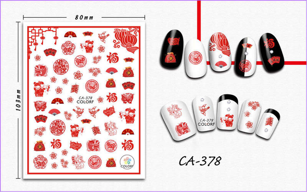 Nail art 3D stickers decal red fan flower money bag birds CA378
