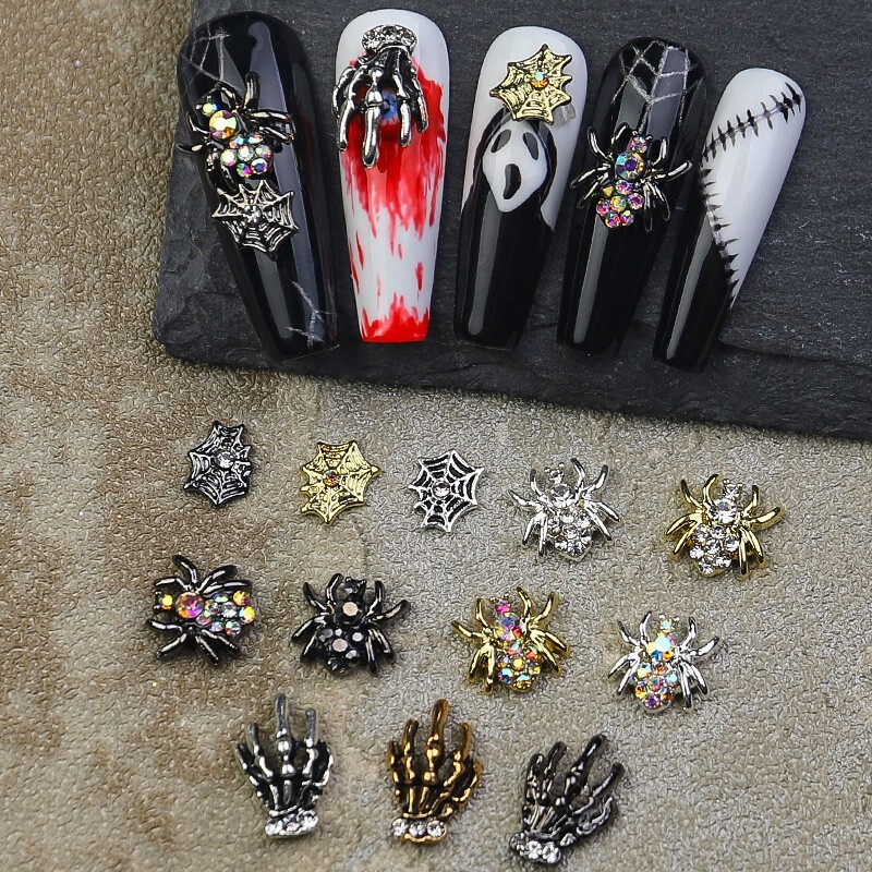Halloween Nail Art Skull Hand Charms Spider Hands 3D Design for Nails DIY Decor