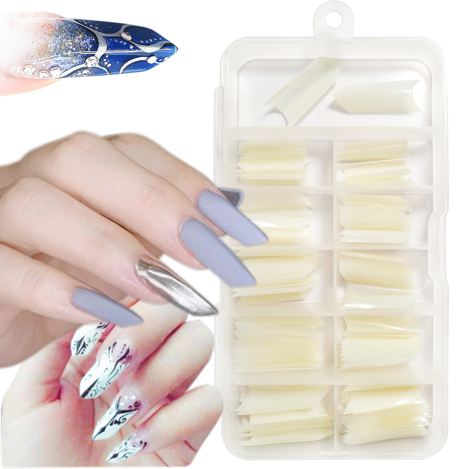 [DDP] French Stiletto ‘Edge’ Well-less Acrylic Artificial False Nail Tips