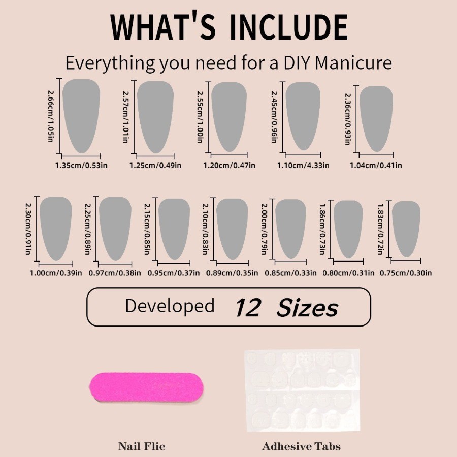 48Pcs-Short Round Nude Leopard Print French Cherry Rhinestone Press on Nails
