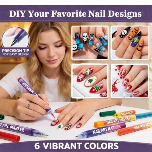 12 Colours Nail Art Markers, Nail Art Pens, Nail Polish Pens Set with Fine Ti…
