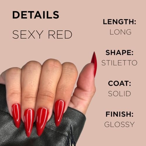 SEXY RED Press-On Nails by | Stiletto Hot Glossy Long Nails | Russian Sexy Red