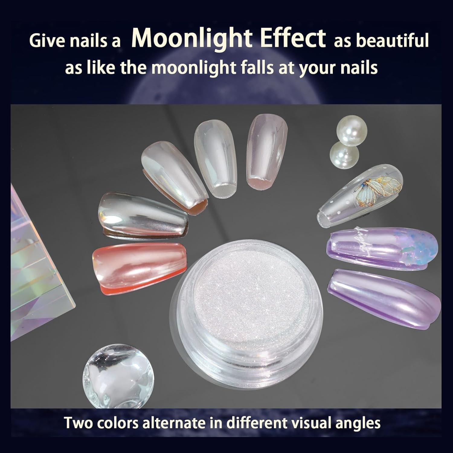 Radiant Unicorn Chrome Powder – Moonlight White for Salon-Quality Nail Creations