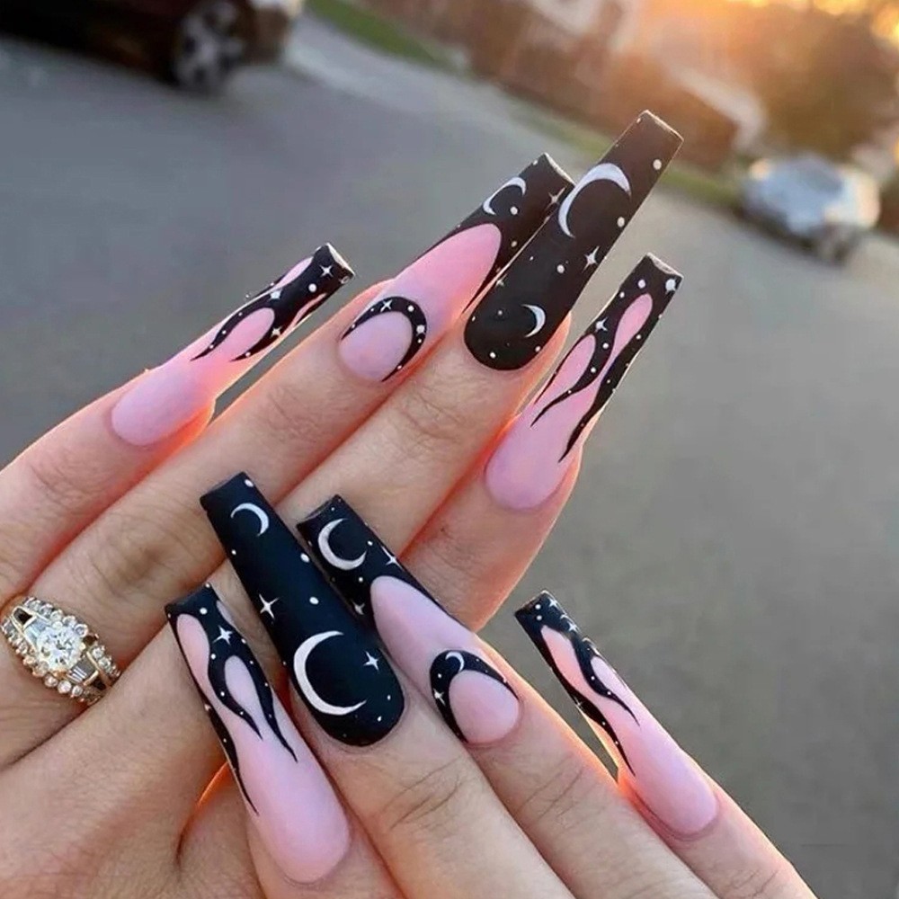 120PCS (5 Pack) Long Press On Nails Starry Sky Gradient Y2K Trendy Fake Nails