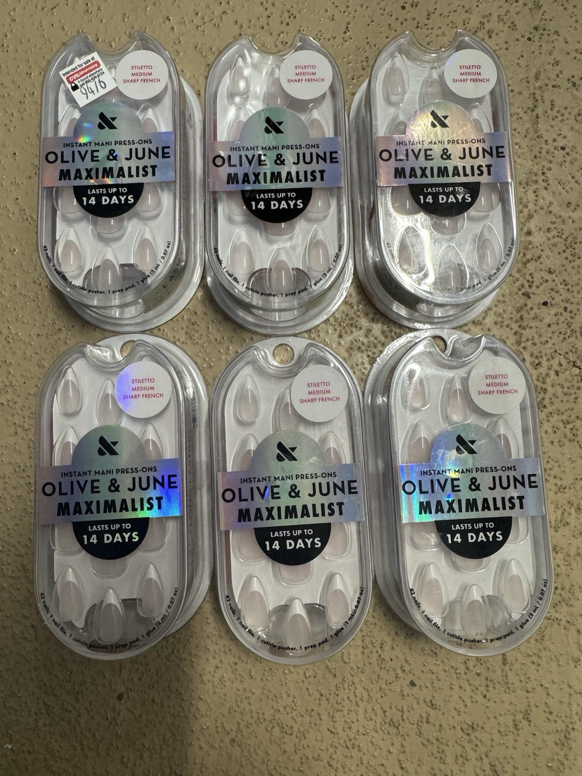 6x Olive & June + Bubble Instant Mani Maximalist Stiletto Med Sharp French 42ct