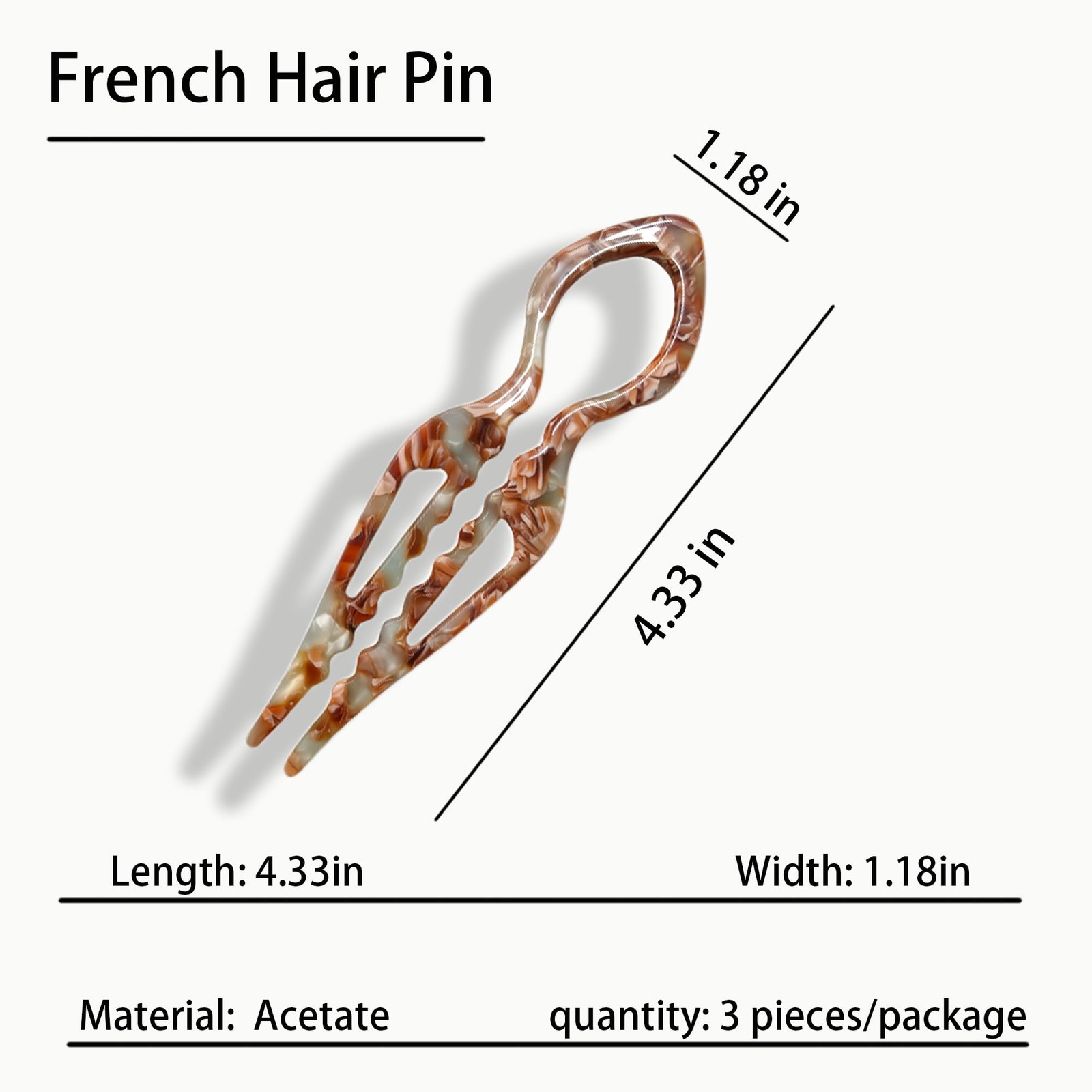 3Pcs Prestige French Hair Pin for Women,Prestige Thin Thick Dark