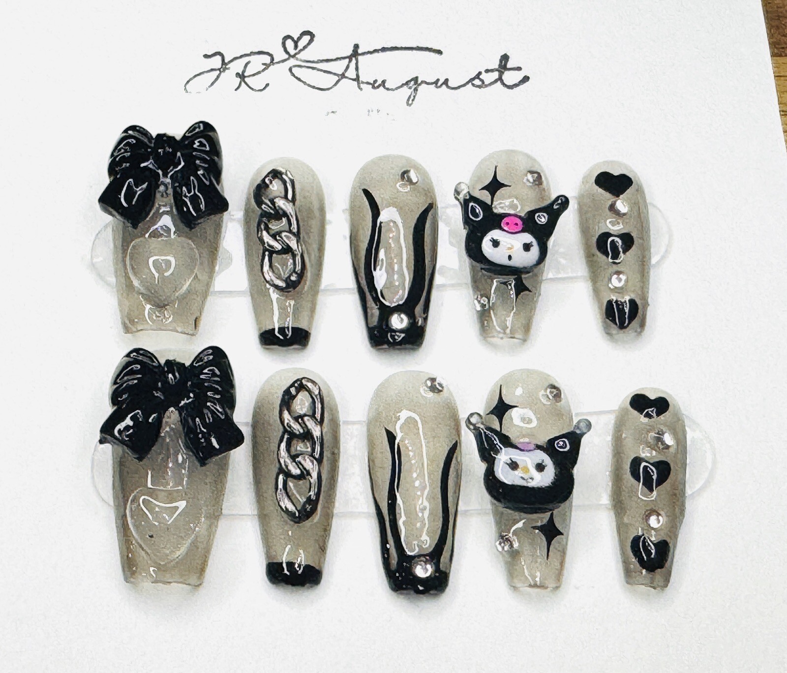 Press on nails Handmade Kuromi Dark Goddess long coffin S M L