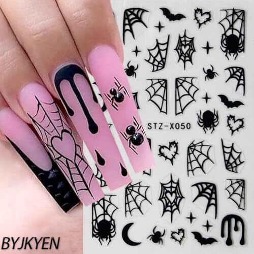 8 Sheets Spider Nail Art Stickers, Halloween Nail Decals 3D Halloween Style