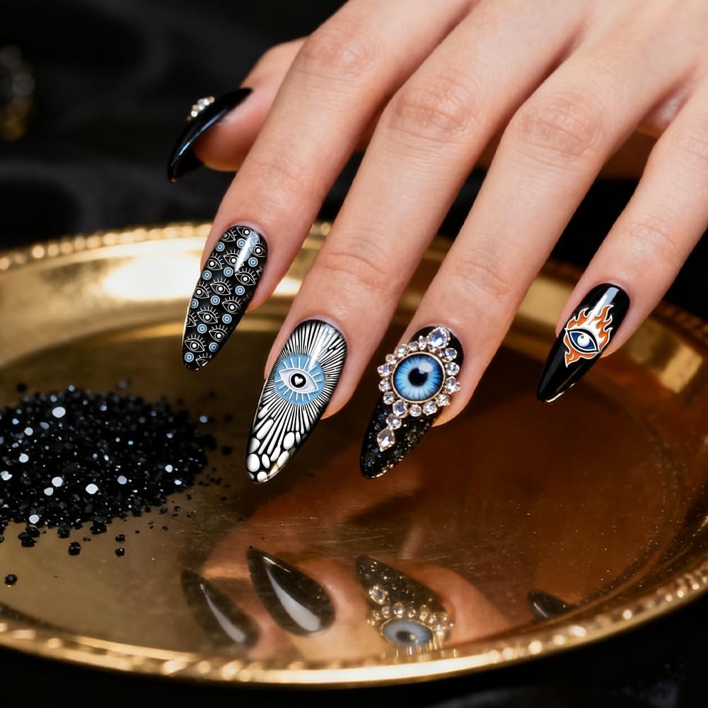 4pcs Evil Eye Nail Stamping Plate Spooky Nails Arts Stencils Mystical Nail St…