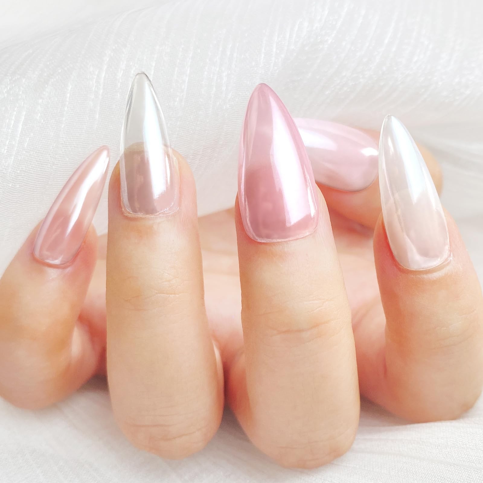 White Chrome Nail Powder, Clear Glazed Donut Mermaid Aurora Nail Powder Pigme…