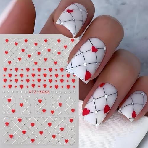 6pcs Glitter Heart Nail Stickers for Women – Valentine’s Day Nail Art Stickers