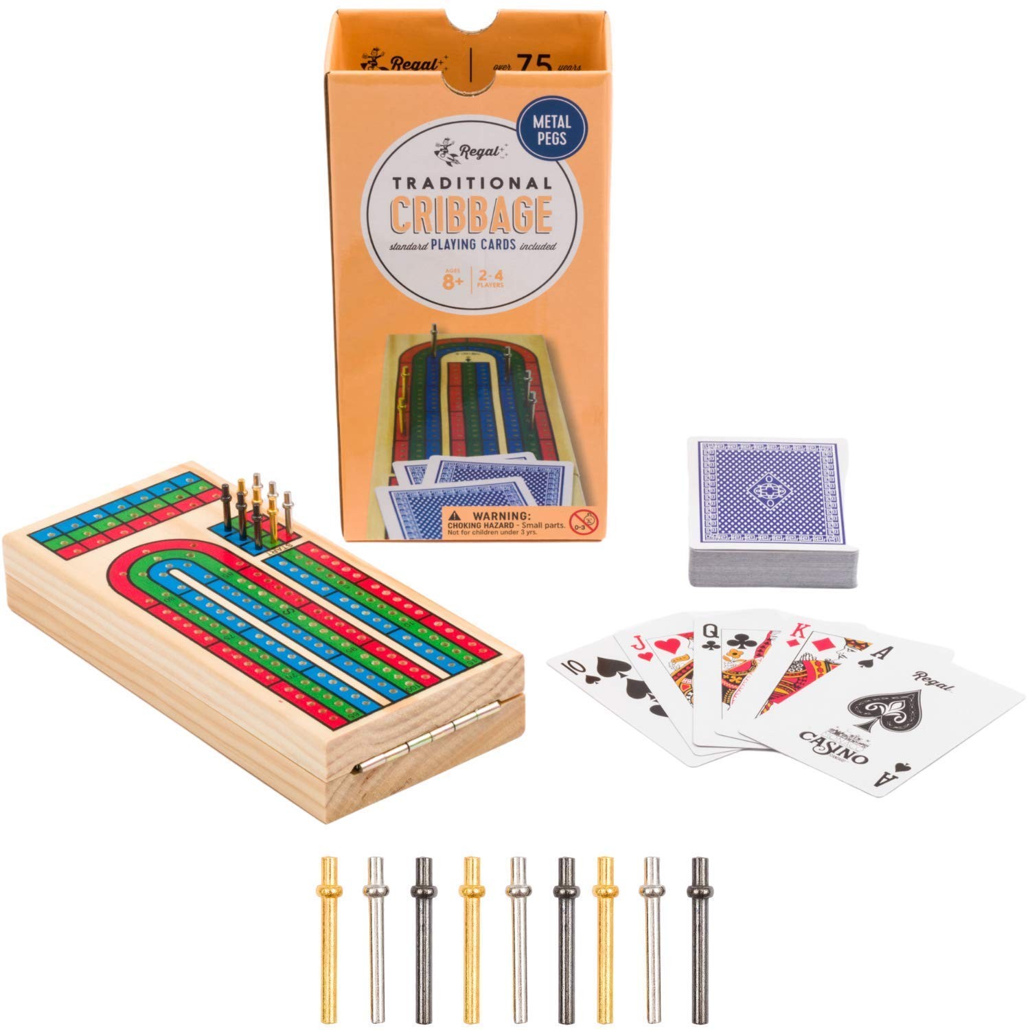 Regal Games Cribbage Board Game Set w/Storage – Fun Table Small, Gold