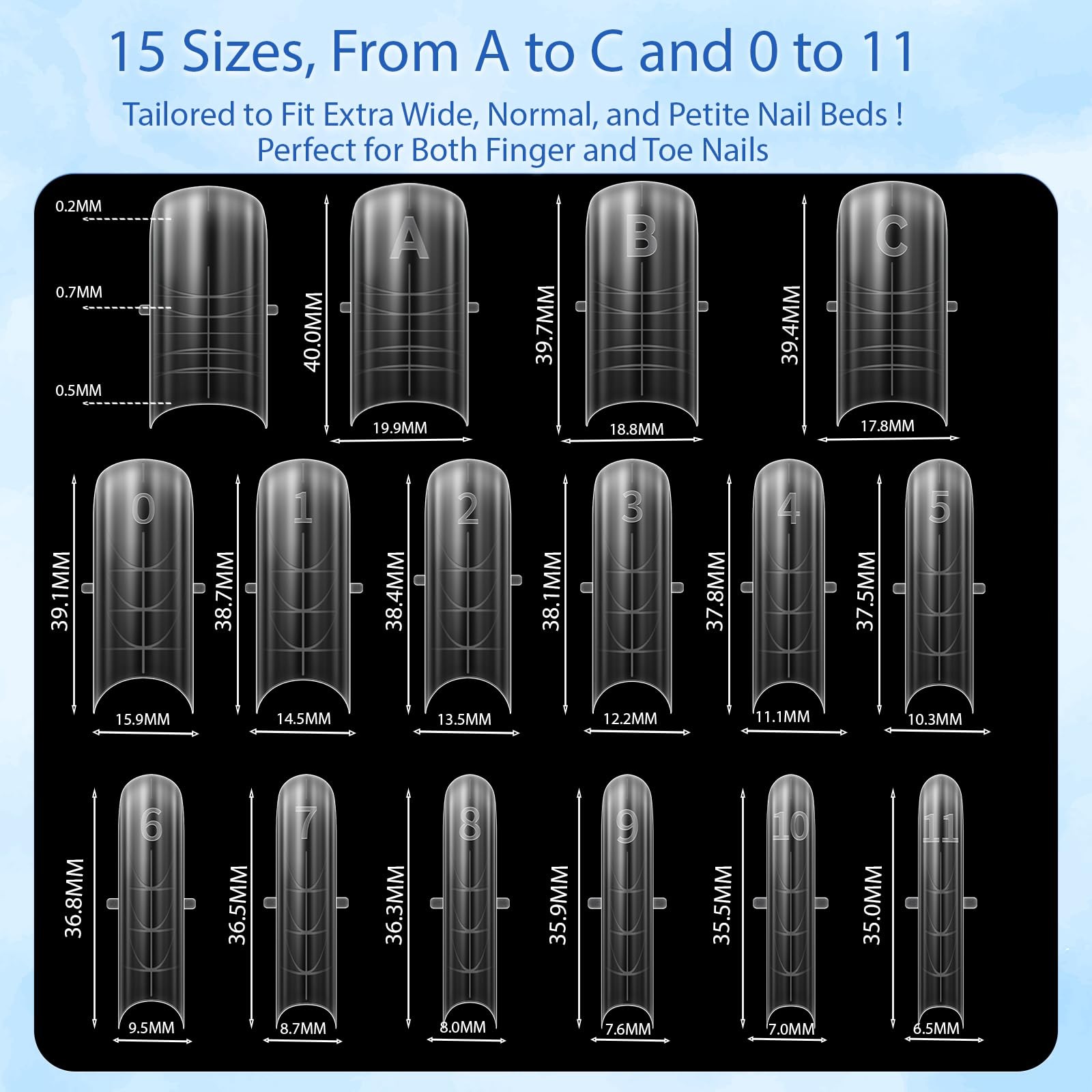 Straight Polygel Dual Clear Wide Toe Nail Forms for Poly Gel Extensions, Larg…