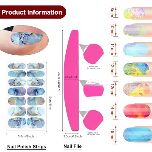 Nail Polish Strips – 20 Sheets Stickers, Full Wraps With File, Self Rainbow